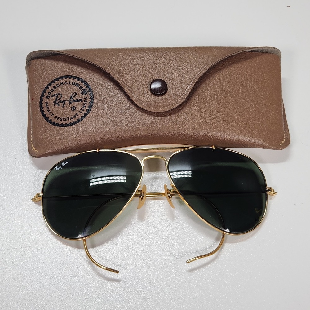 VINTAGE RAY BAN B&L AVIATOR SUNGLASSES w/CASE 58 14mm GOLD PLATED OUTDOORSMAN